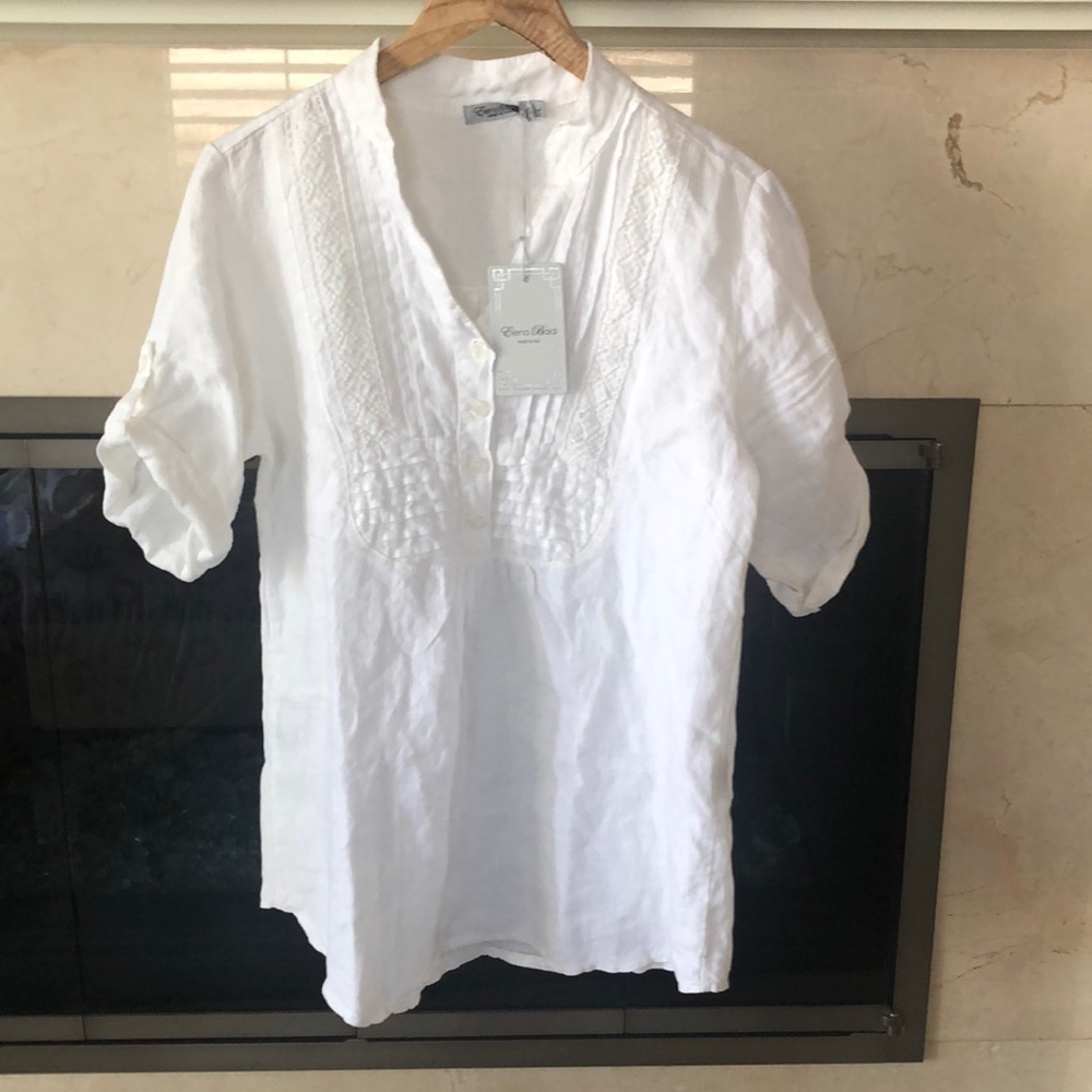 NWT Elena Baldi Short Sleeve Linen Blouse